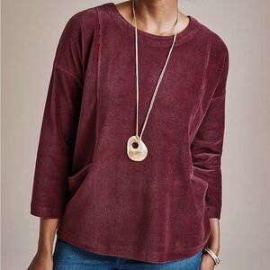 Pure Jill J.Jill dark burgundy moody corded velour pockets top 3/4 sleeve XSP